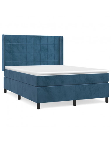 Giroletto a Molle con Materasso Blu Scuro 140x200 cm in Velluto