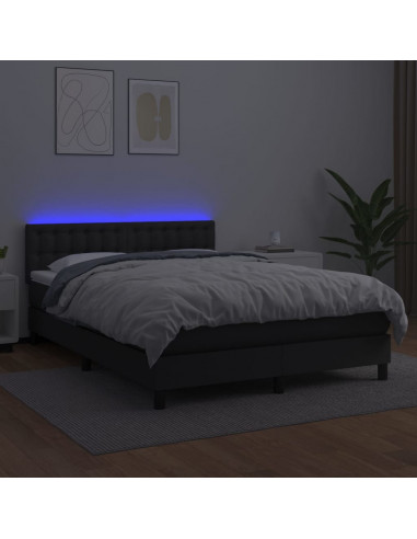 Giroletto a Molle con Materasso e LED Nero 140x190cm Similpelle