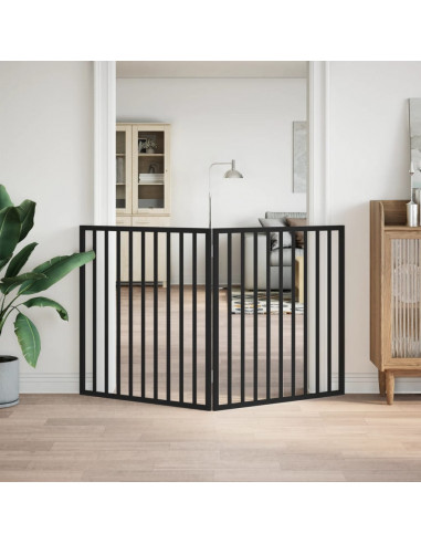 Cancello per Cani Pieghevole 2 Pannelli Nero 160cm Legno Pioppo