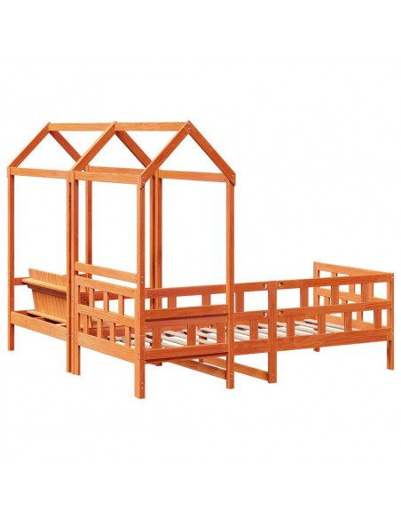 Set Dormeuse con Tetto Marrone Cera 80x200 cm Massello Pino
