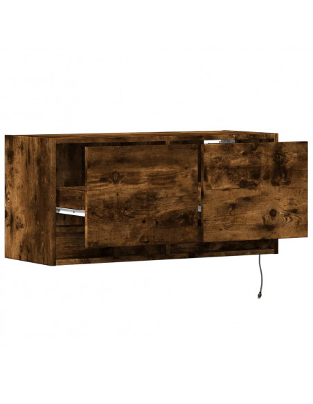 Mobile TV a Parete con Luci LED Rovere Fumo 80x31x35 cm