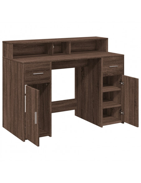 Scrivania con Luci LED Marrone Rovere 120x55x91 cm Multistrato