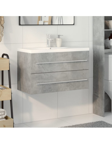 Set Mobili da Bagno 2 pz Grigio Cemento in Legno Multistrato