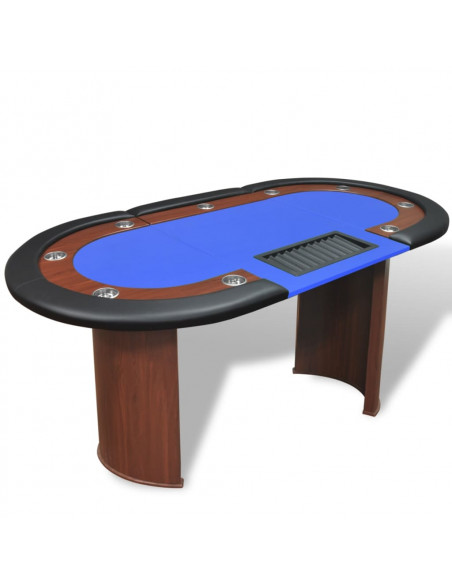 Tavolo da Poker 10 Giocatori Postazione Dealer Vassoio Chip Blu