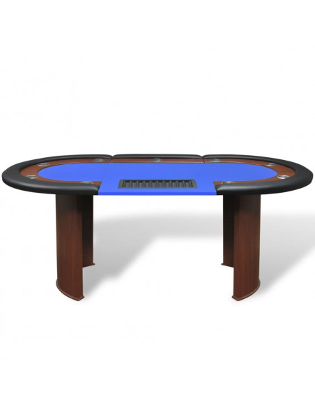 Tavolo da Poker 10 Giocatori Postazione Dealer Vassoio Chip Blu