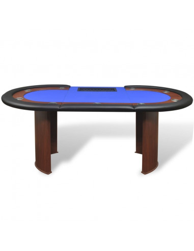 Tavolo da Poker 10 Giocatori Postazione Dealer Vassoio Chip Blu