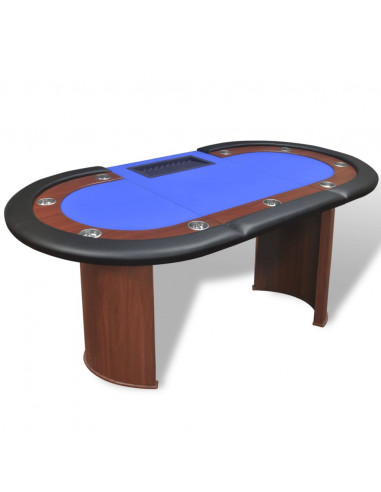 Tavolo da Poker 10 Giocatori Postazione Dealer Vassoio Chip Blu