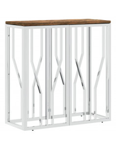 Tavolino Salotto Argento in Acciaio Inox e Legno di Recupero 2