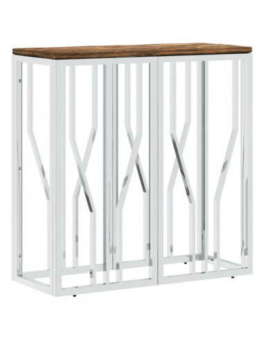 Tavolino Salotto Argento in Acciaio Inox e Legno di Recupero