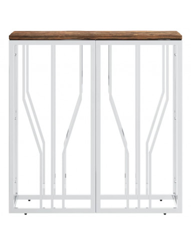 Tavolino Salotto Argento in Acciaio Inox e Legno di Recupero