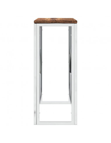 Tavolino Salotto Argento in Acciaio Inox e Legno di Recupero