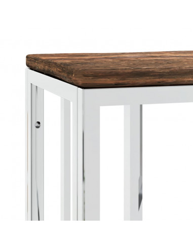 Tavolino Salotto Argento in Acciaio Inox e Legno di Recupero