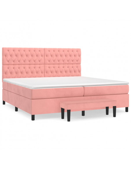 Giroletto a Molle con Materasso Rosa 200x200 cm in Velluto