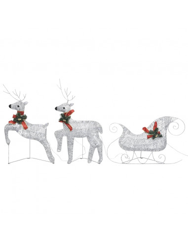 Renne e Slitta di Natale Decorazione per Esterni 60 LED Argento