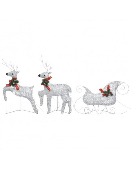 Renne e Slitta di Natale Decorazione per Esterni 60 LED Argento