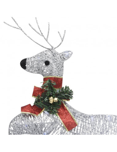 Renne e Slitta di Natale Decorazione per Esterni 60 LED Argento