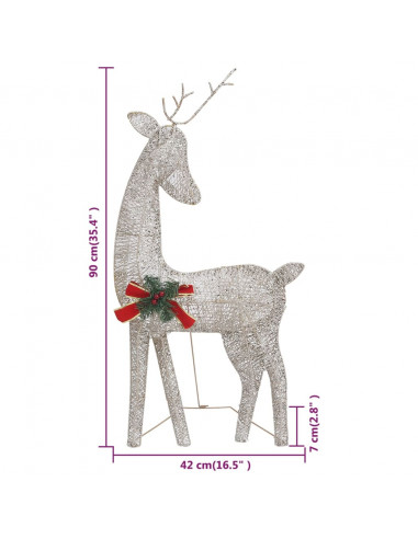 Famiglia Renne Natalizie 270x7x90 cm in Rete Oro Bianco Caldo