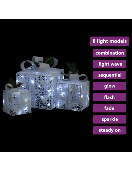 Scatole Regalo Decorative Natale 3pz Bianche da Esterno Interni
