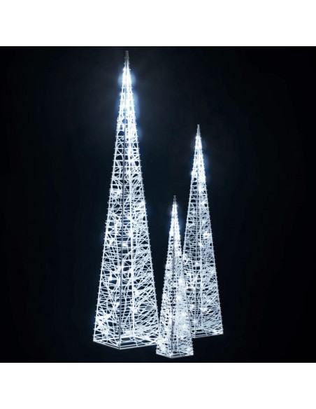 Set Coni Luce LED Decorativi Acrilici Bianco Freddo 30/45/60cm