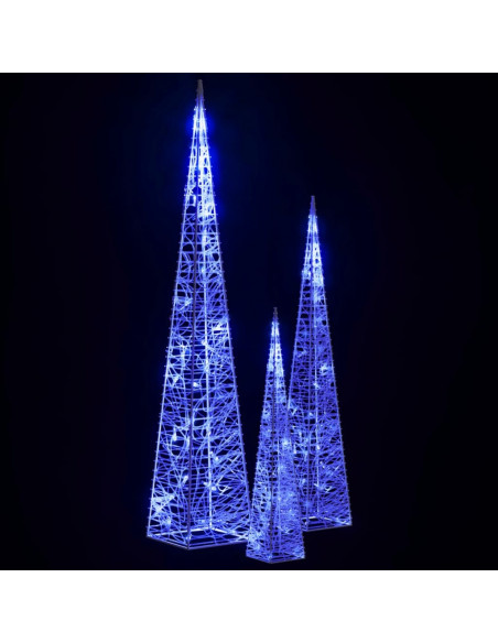 Set Coni Luce LED Decorativi Acrilici Blu 30/45/60cm