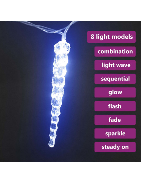 Luci Natale a Ghiacciolo 40 pz Blu in Acrilico con Telecomando