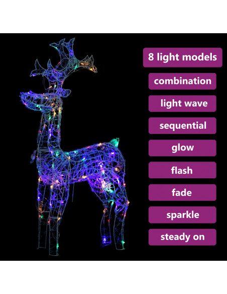 Renne e Slitta Decorazione Natale 90 LED 60x16x100 cm Acrilico