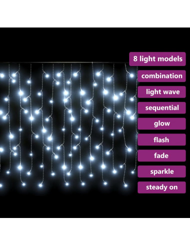 Tenda Luci LED Ghiacciolo 10m 400 LED Bianco Freddo 8 Funzioni