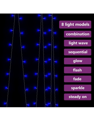 Tenda Luci a Ghiaccioli 3x3m 300 LED Blu 8 Funzioni
