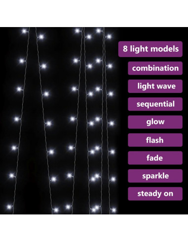 Tenda Luci a Ghiaccioli 3x3m 300 LED Bianco Freddo 8 Funzioni