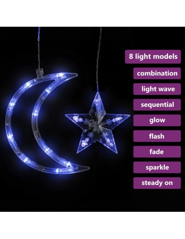 Luci Fatate Stella e Luna con Telecomando 138 LED Blu