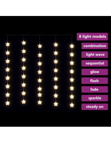 Luci Fatate a Stella a LED 200 LED Bianco Caldo 8 Funzioni