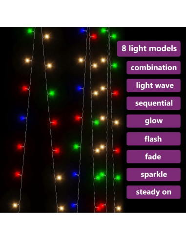 Tenda Luci a Ghiaccioli 3x3m 300 LED Colorati 8 Funzioni