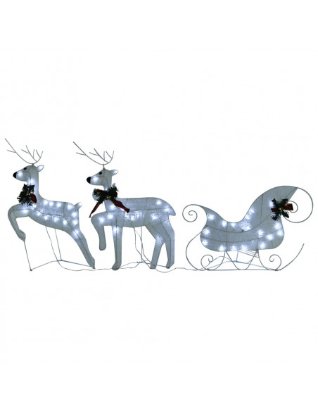 Renne e Slitta di Natale Decorazione Esterni 60 LED Bianco
