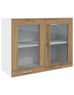 Pensile con Vetro Rovere Artigianale 80x31x60 cm in Truciolato 2