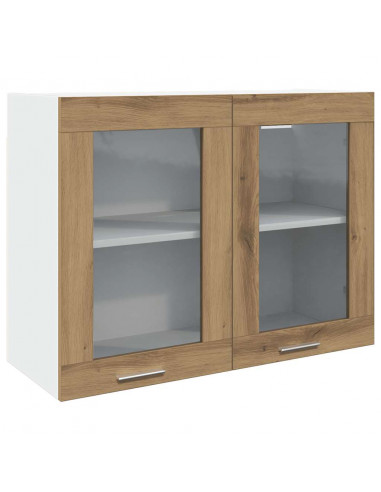 Pensile con Vetro Rovere Artigianale 80x31x60 cm in Truciolato