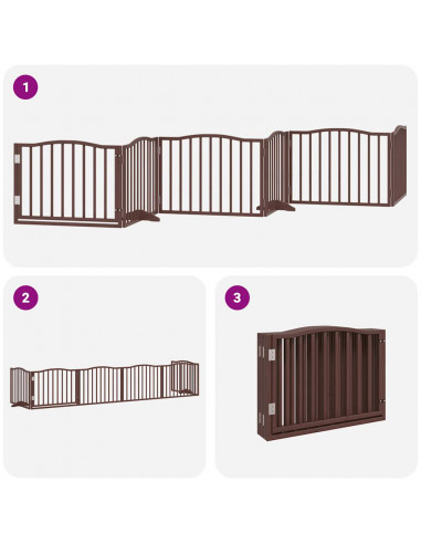 Cancello Cani Porta Pieghevole Marrone 6 Pannelli 480cm Pioppo