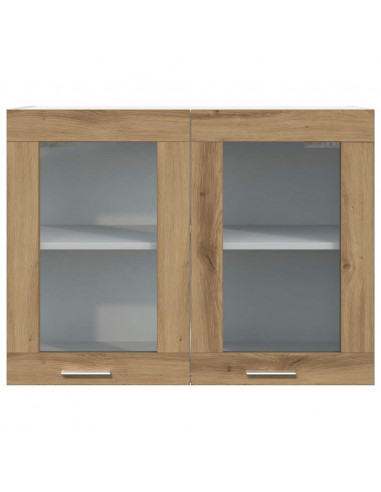 Pensile con Vetro Rovere Artigianale 80x31x60 cm in Truciolato