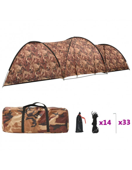 Tenda Igloo da Campeggio 650x240x190 cm per 8 Persone Mimetica