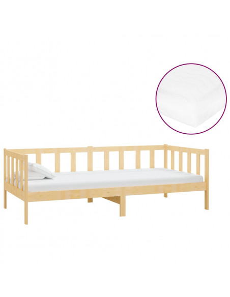 Divano Letto con Materasso 90x200 cm Legno Massello di Pino
