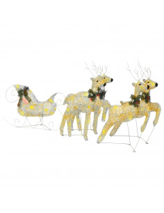 Renne e Slitta Decorazione Natalizia per Esterni 100 LED Oro 2