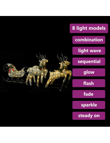 Renne e Slitta Decorazione Natalizia per Esterni 100 LED Oro