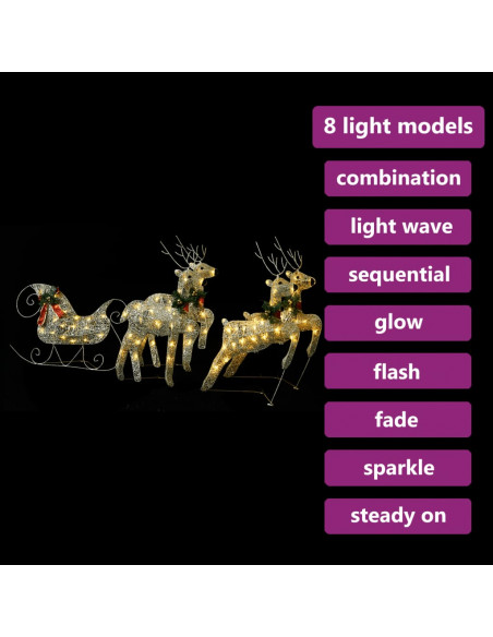 Renne e Slitta Decorazione Natalizia per Esterni 100 LED Oro