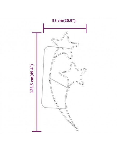 Stringhe Luci a Forma di Stella 2pz Bianco Caldo 125,5x53x4,5cm