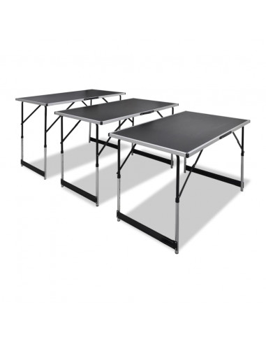 Tavolo da Lavoro Set 3 pz Pieghevole Altezza Regolabile