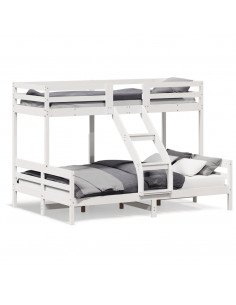 Letto a Castello 80x200/140x200cm Bianco Legno Massello di Pino 2