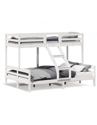 Letto a Castello 80x200/140x200cm Bianco Legno Massello di Pino