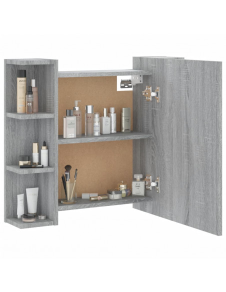 Mobile a Specchio con LED Grigio Sonoma 70x16,5x60 cm