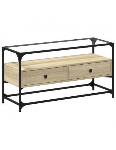Mobile TV Piano Vetro Rovere Sonoma 98x35x51 Legno Multistrato