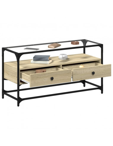 Mobile TV Piano Vetro Rovere Sonoma 98x35x51 Legno Multistrato