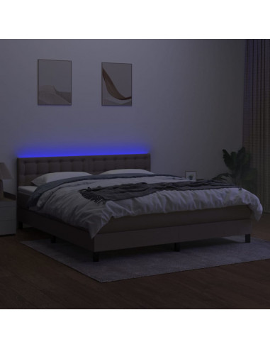 Letto a Molle con Materasso e LED Tortora 180x200 cm in Tessuto